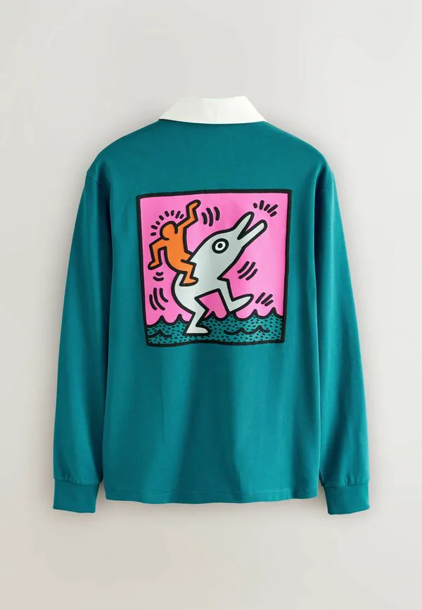 Регбийная рубашка-поло стандартного кроя Next, Teal Blue Keith Haring Licence — фото 4