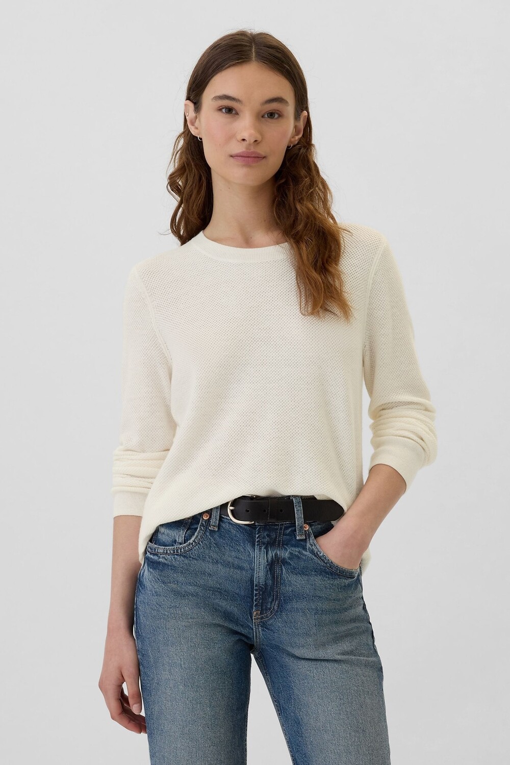 

Фактурный джемпер Bella с круглым вырезом Gap, белый