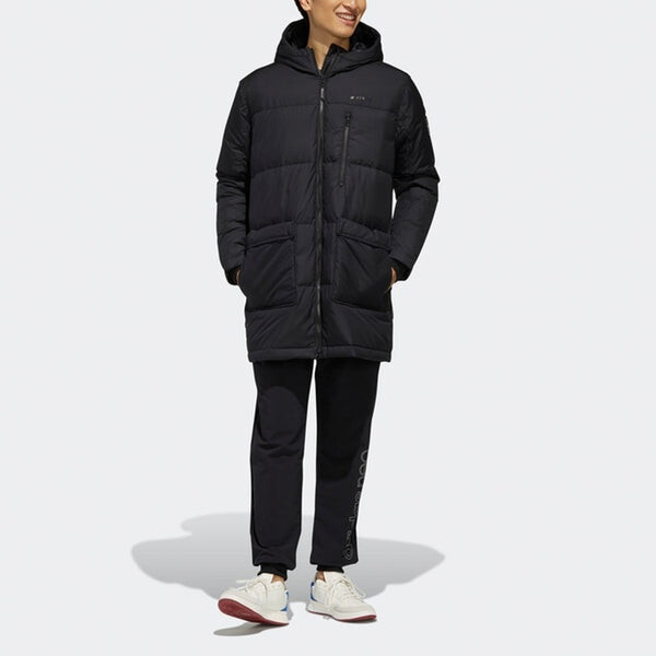 Пуховик adidas neo Casual hooded Stay Warm Down Jacket Black, черный — фото 3