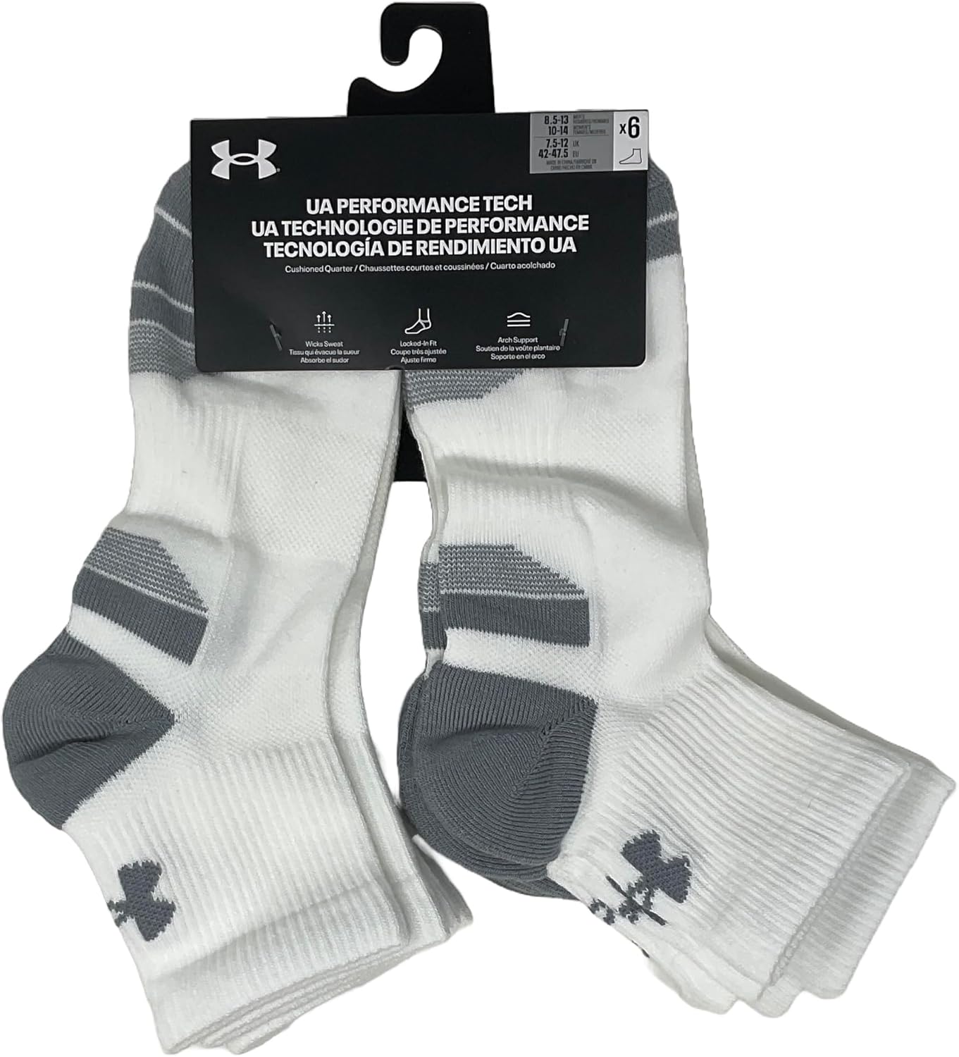 

Under Armour мужские носки UA Performance Tech с амортизацией и низкой посадкой - набор из 6 пар, White/Steel - 100