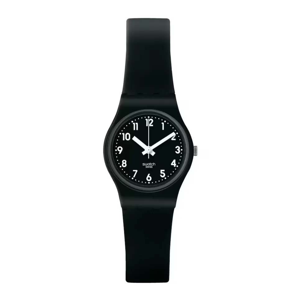 

Женские черные одинарные часы с черным силиконовым ремешком Swatch, черный