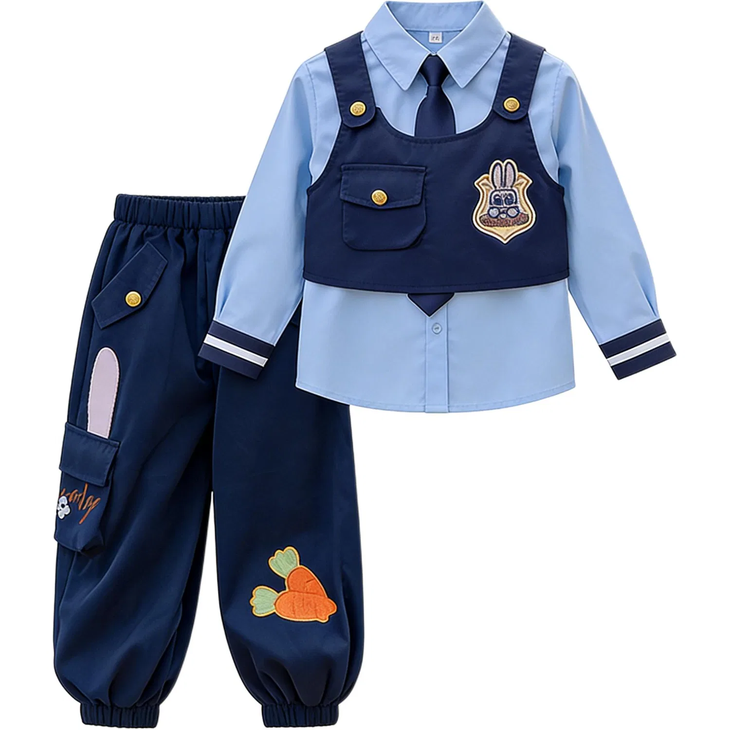 Детская спортивная одежда Casual с отложным воротником Disney, Set (Top+Vest+Pants+Hat+Belt+Carrot)