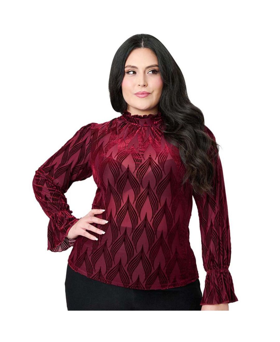 

Блузка Donna больших размеров Unique Vintage, Burgundy leaf burnout