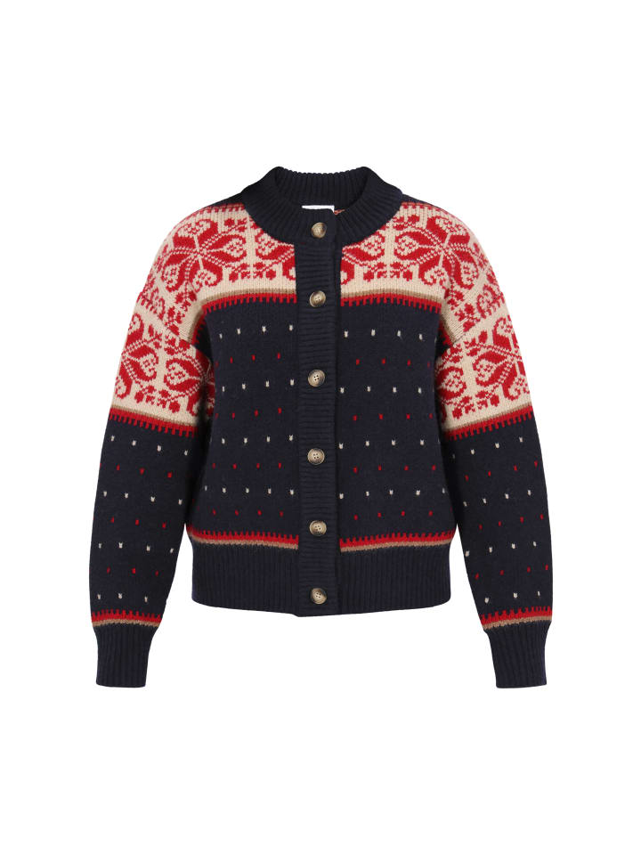 

Женский кардиган темно-синего цвета с разноцветными вставками usha BLUE LABEL