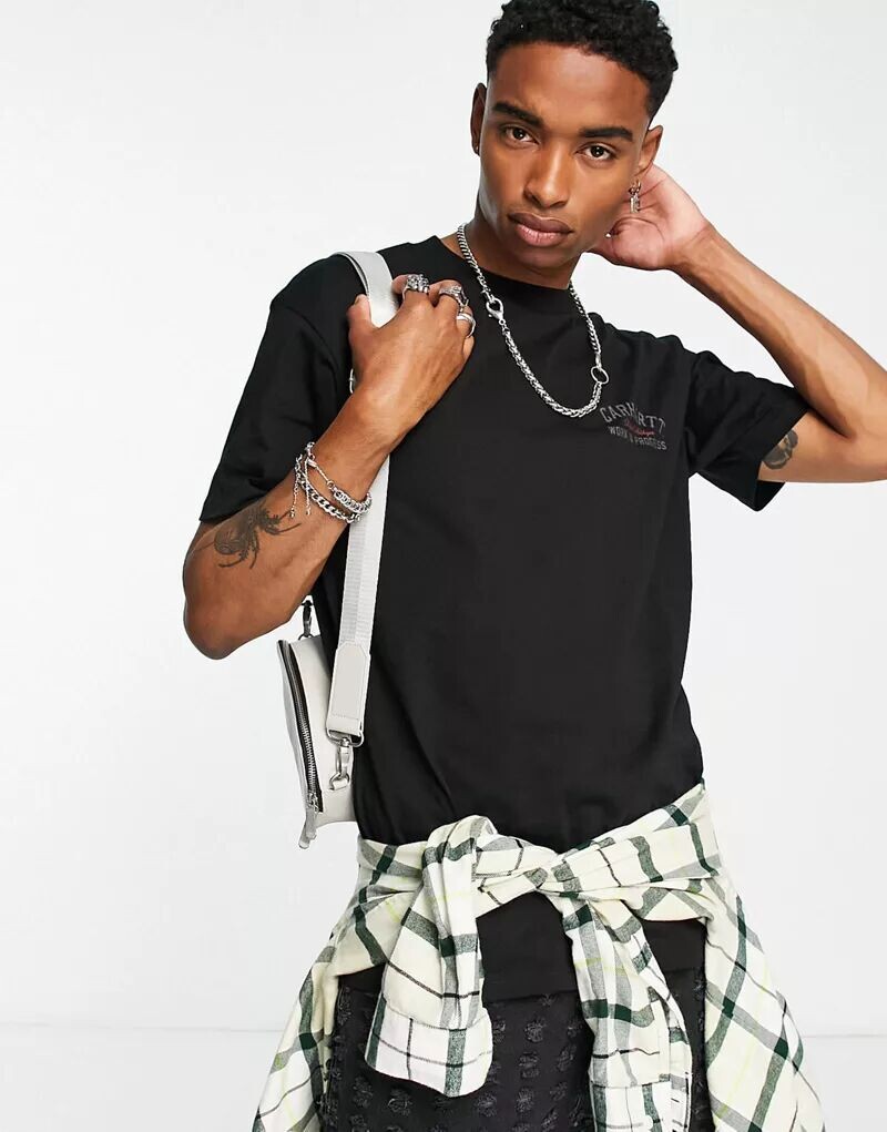 

Черная футболка свободного кроя с надписью Carhartt WIP American Script