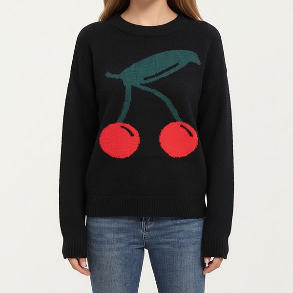 

Женский свитер с вишневым принтом, мягкой вязкой и ребристым воротником Anna-Kaci, Black