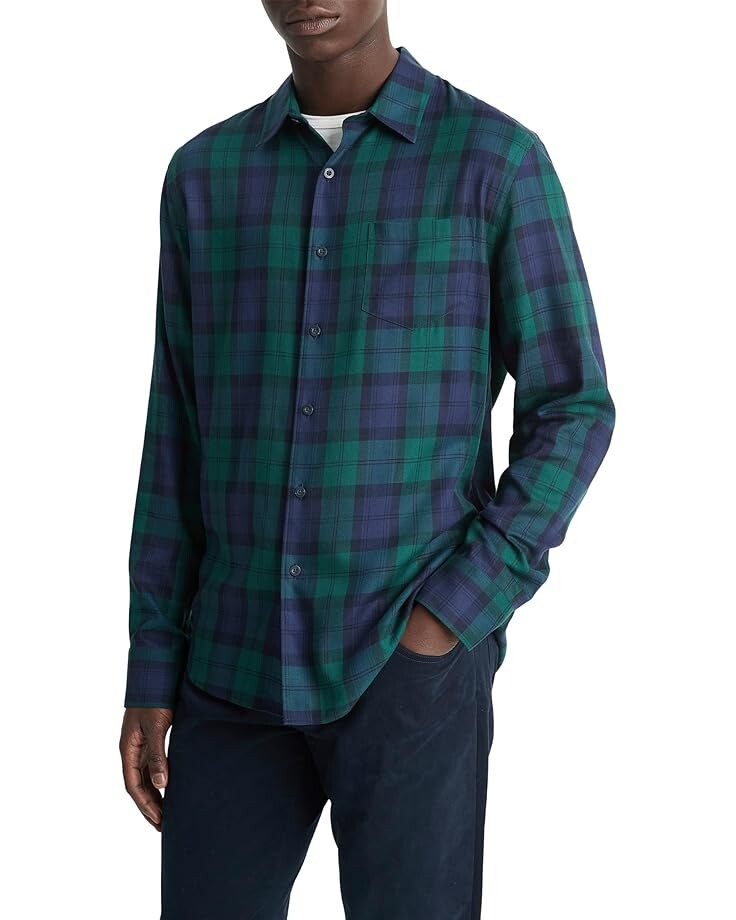 

Лонгслив Vince Castaic Plaid Long Sleeve, цвет Coastal/Dark Emerald Bay