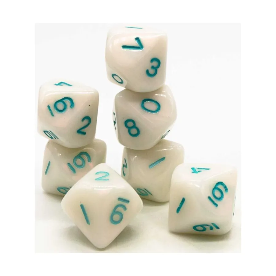 

d10 Шелковый белый с аквамарином (7), Dice - Silk (Crystal Caste)