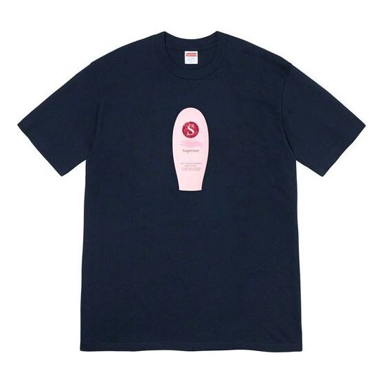 

Футболка fw19 week 1 super cream tee short sleeve navy blue Supreme, синий