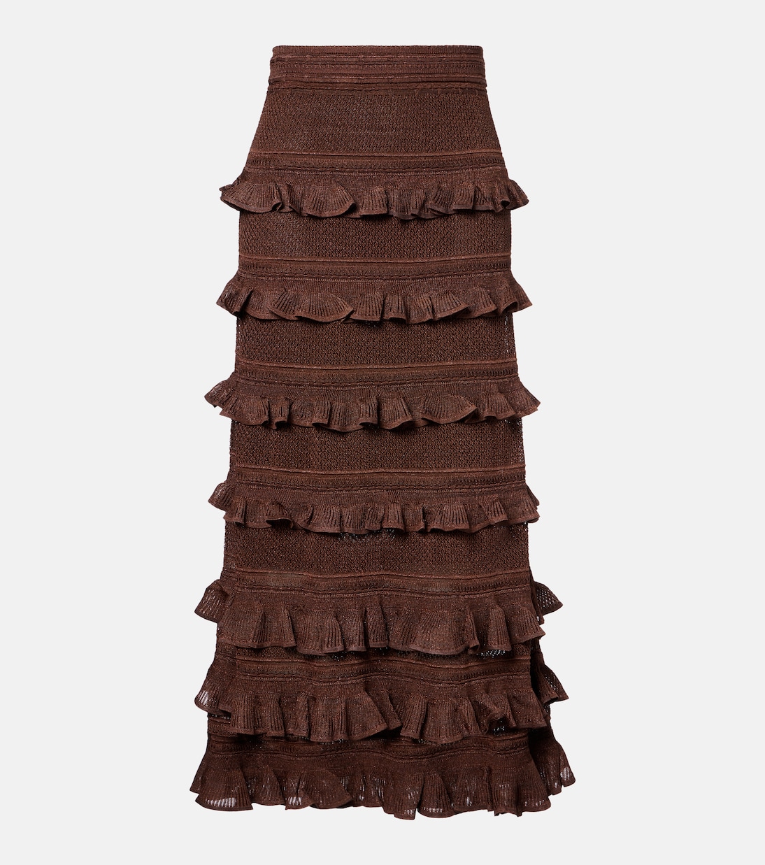 

Юбка макси с гипнотическими воланами Zimmermann, Metallic Chocolate
