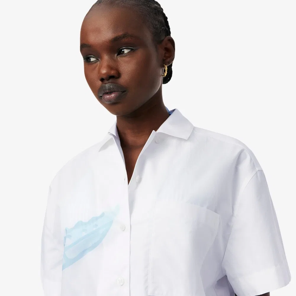 Рубашка Lacoste из поплина с крокодилом, белая — фото 2