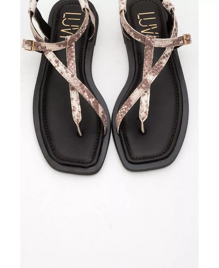 Моргана Кожаные Сандалии-танга для женщин Forever & Always Shoes, коричневый — фото 2