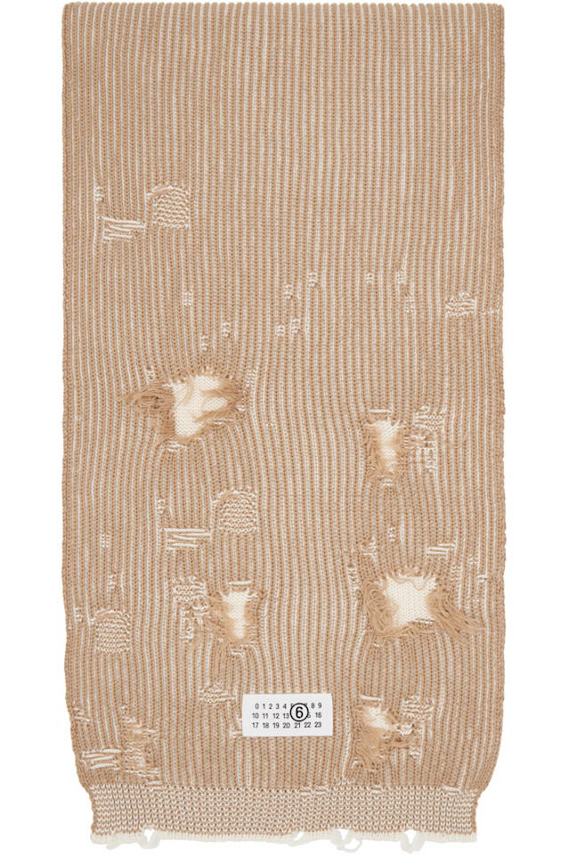 

Mm6 Maison Margiela Шелковый шарф с улучшенной оптической ребристостью, бежево-белый