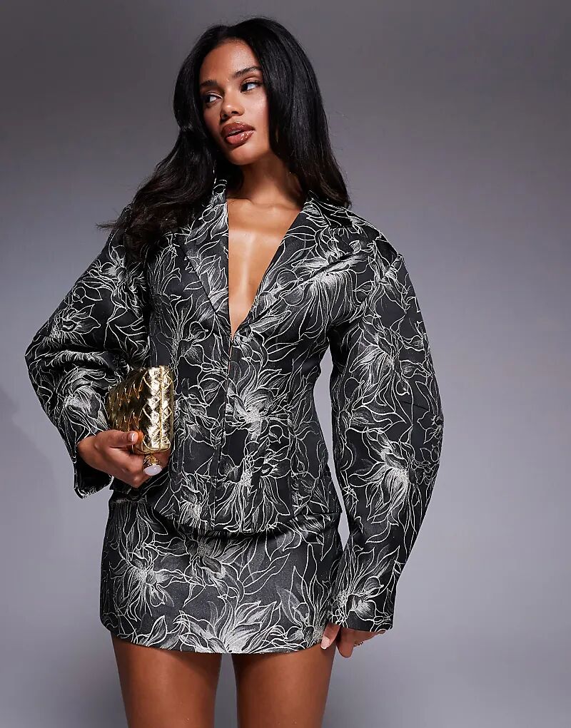 

Жаккардовый блейзер ASOS LUXE с черным цветочным принтом