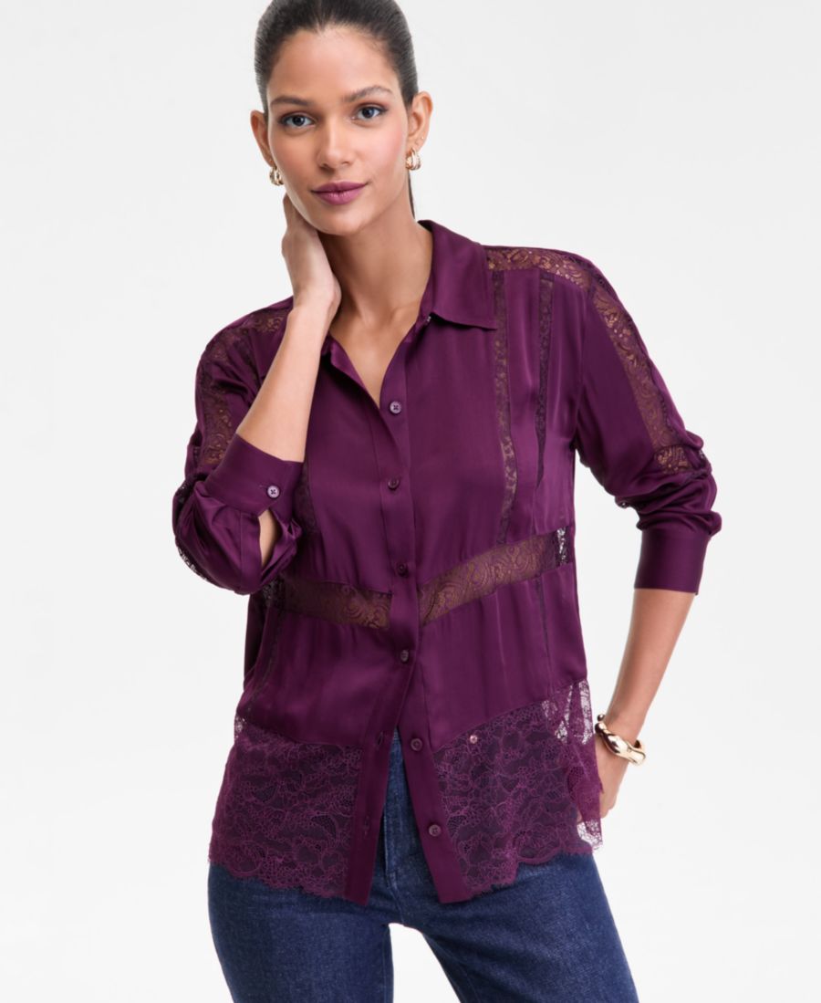 

Женская рубашка с кружевной отделкой, эксклюзивно для Macy's INC International Concepts, Berried Tr