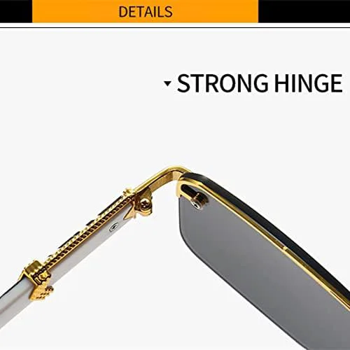 

Солнцезащитные очки без оправы с принтом для женщин и мужчин, винтажные солнцезащитные очки с металлическими линзами, защита от УФ-излучения UV400 MTZJH, Tea