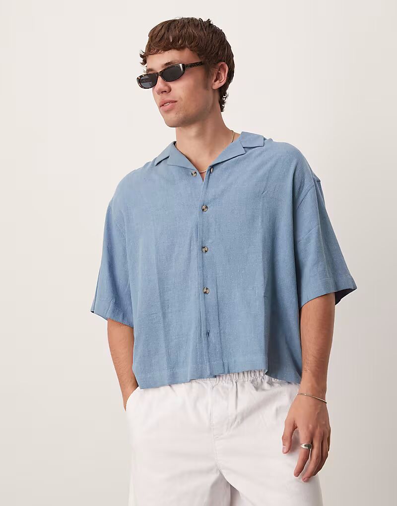 

Рубашка свободного кроя из льняной смеси ASOS DESIGN синего цвета