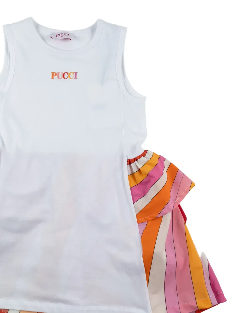 Платье с оборками и полосатой отделкой Pucci Junior, белый — фото 3