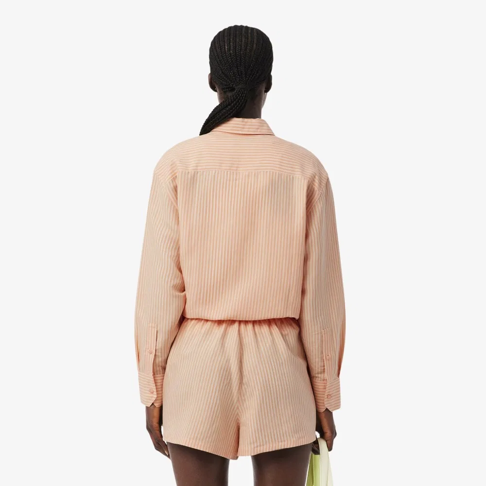 Рубашка Lacoste полосатая розовая из смесового льна — фото 3