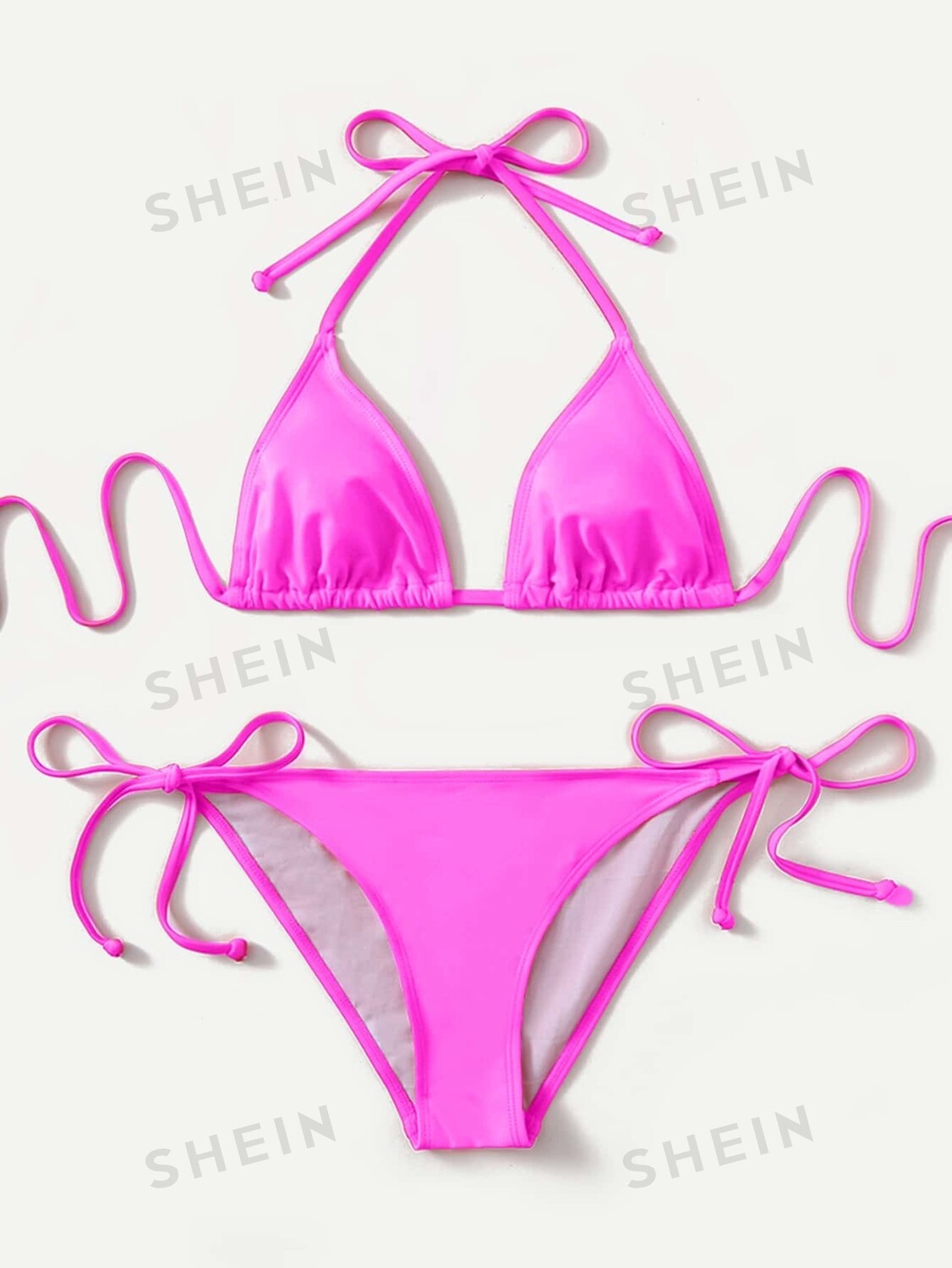 

Купальник Shein Swim Vcay с цветочной текстурой и вырезом через шею, розовый