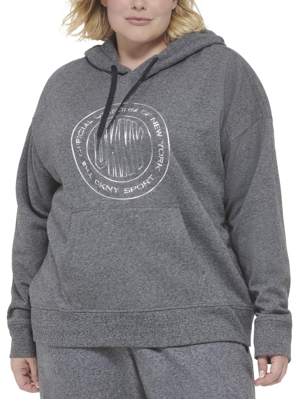 

Плюс Женская толстовка с капюшоном с металлическим логотипом DKNY Sport, серый