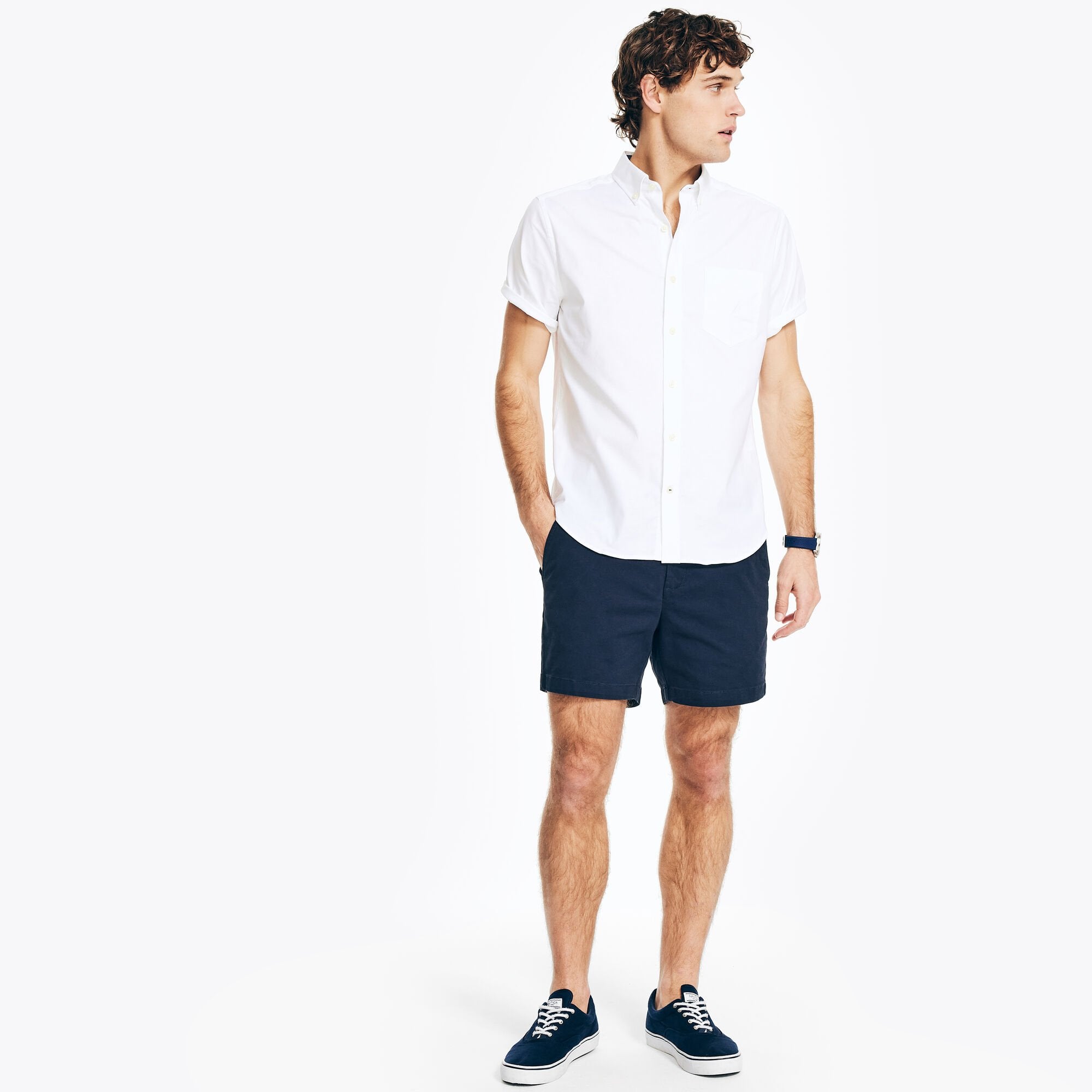 

Nautica Мужская однотонная рубашка Оксфорд с коротким рукавом, цвет bright white