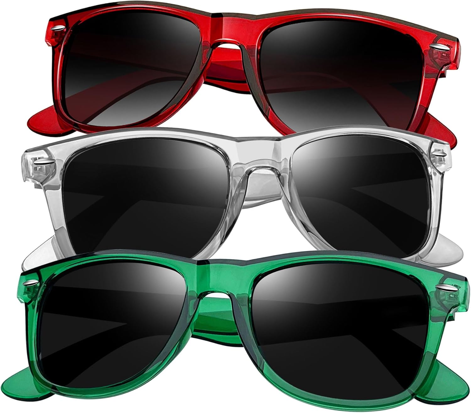 

Набор из 3 квадратных солнцезащитных очков Joopin с поляризацией и защитой от УФ-излучения. Модные солнцезащитные очки для женщин и мужчин, H28-clear Red + Clear Grey + Clear Green