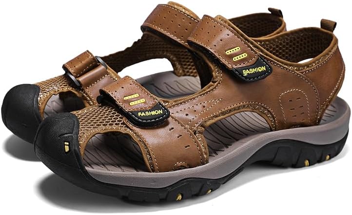 

Мужские повседневные походные сандалии AQIXIDX, спортивная обувь для прогулок на улице, с закрытым носком, дышащие и удобные пляжные туфли, коричневый