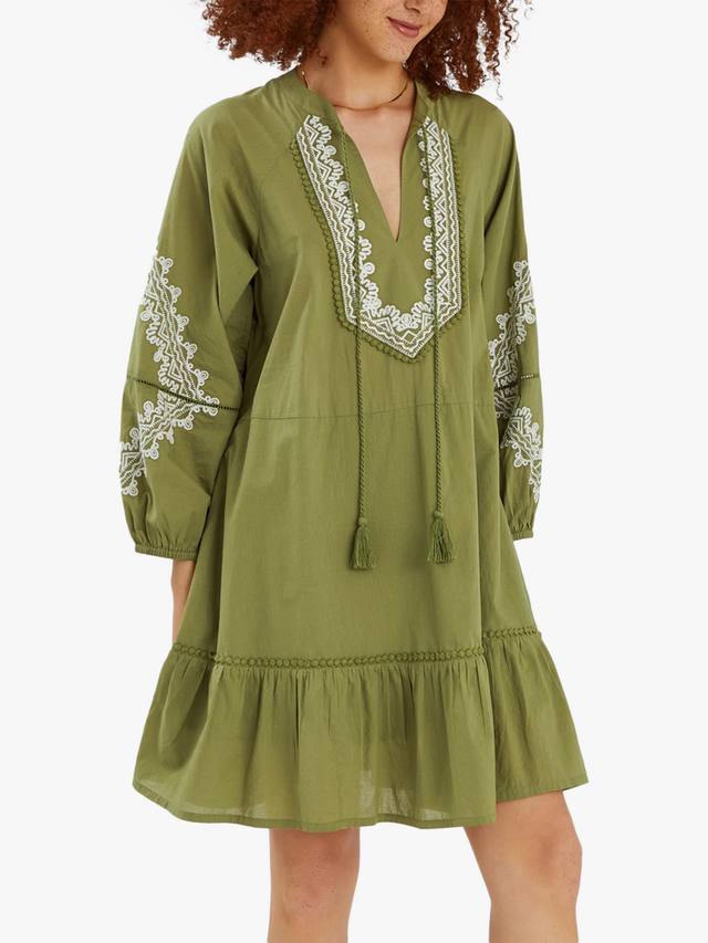 

Вышитое платье мини с длинными рукавами Accessorize, Khaki