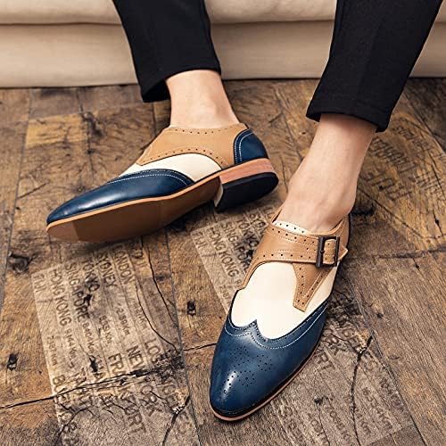 Мужские оксфорды HuitJours многокрасочные броги Wing Tip с шнуровкой, пэчворк, двухцветные, с перфорацией и круглым носком, синий — фото 2