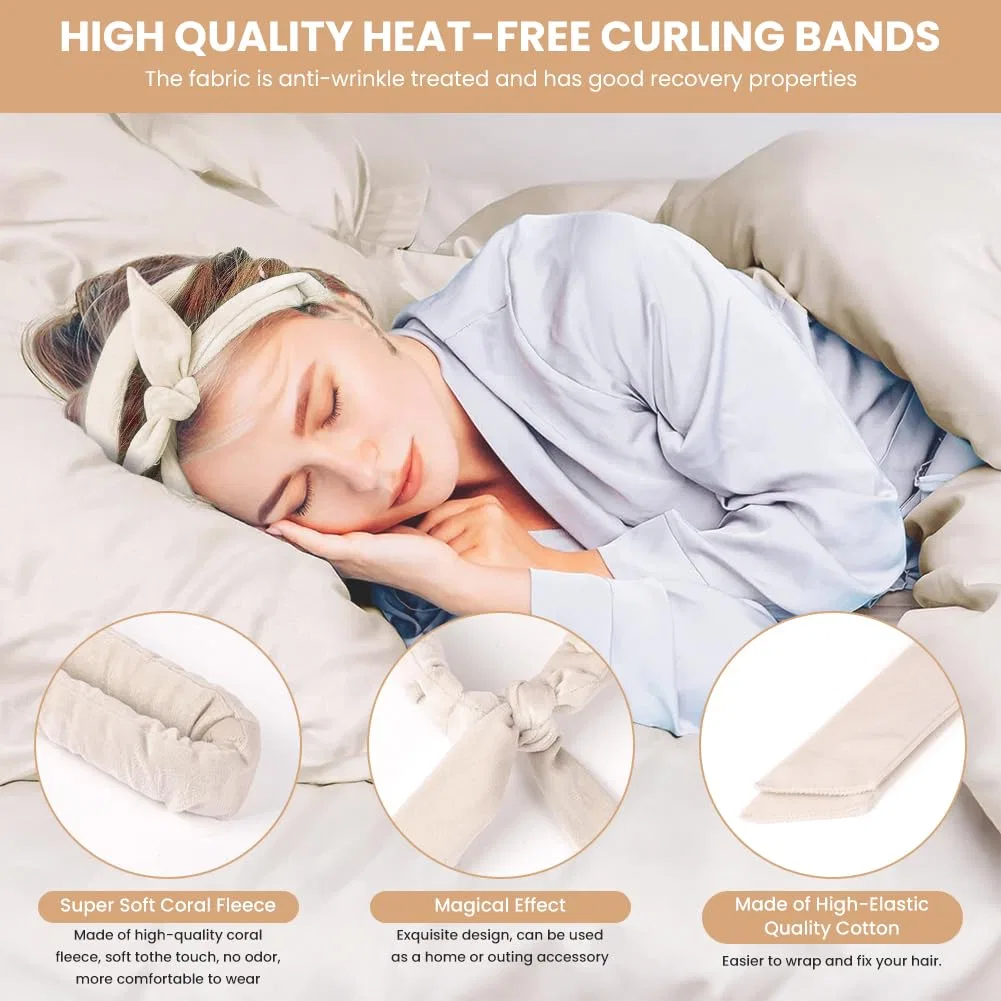 Набор из 5 бархатных бигуди без нагрева «Heatless Curls» Butbu, A2 Beige — фото 3