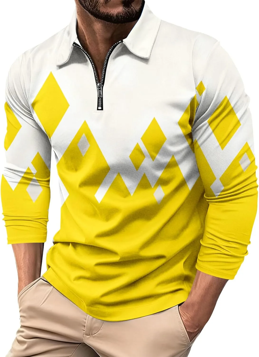 

Мужская поло Ymosrh с длинным рукавом и принтом, размеры M-3XL