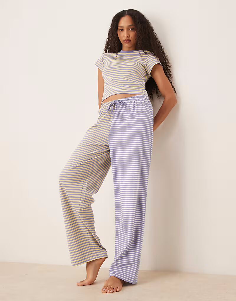 

Пижамные брюки ASOS DESIGN mix & match в полоску фиолетового и желтого цветов