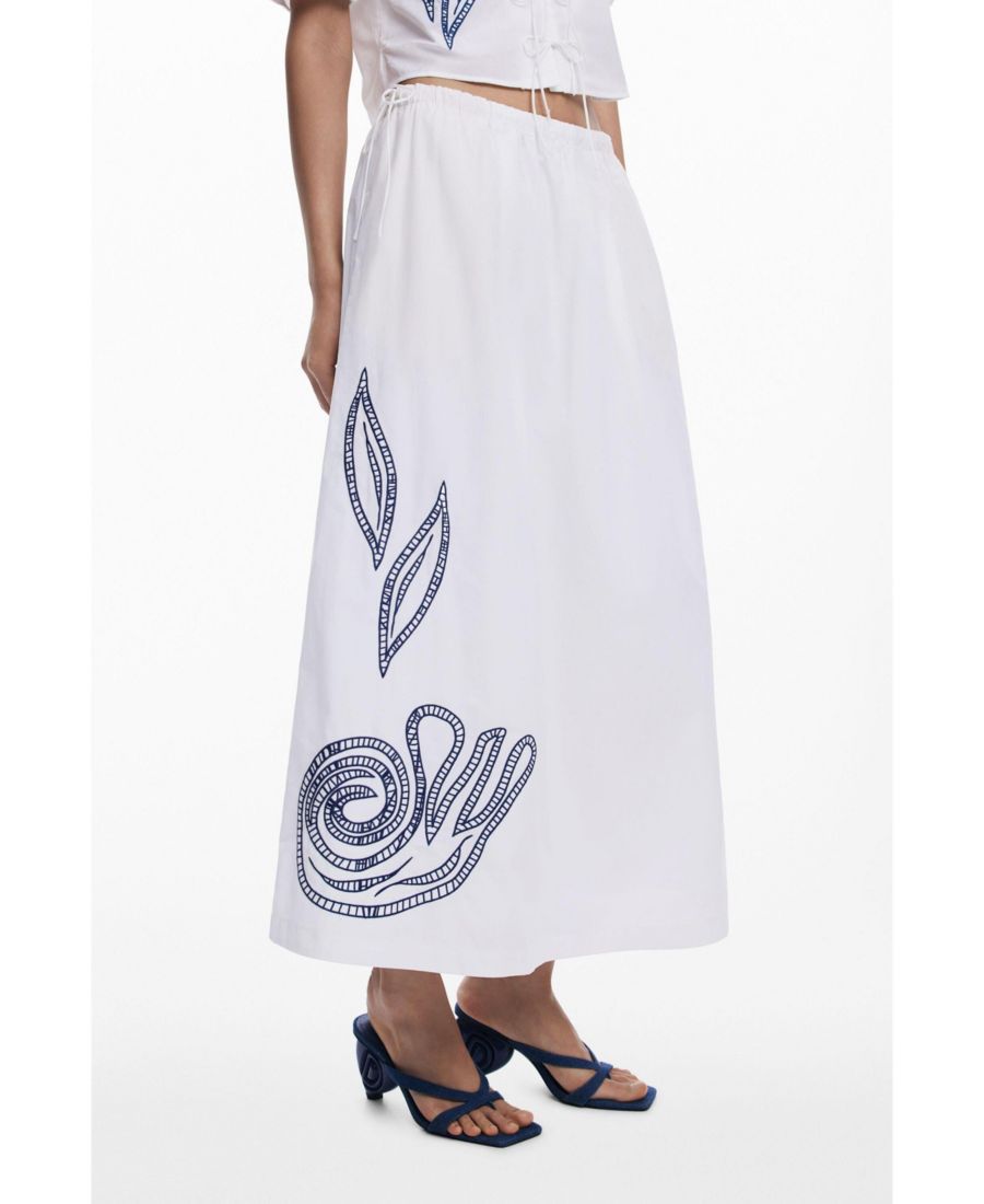 

Женская вышитая юбка миди Desigual, White