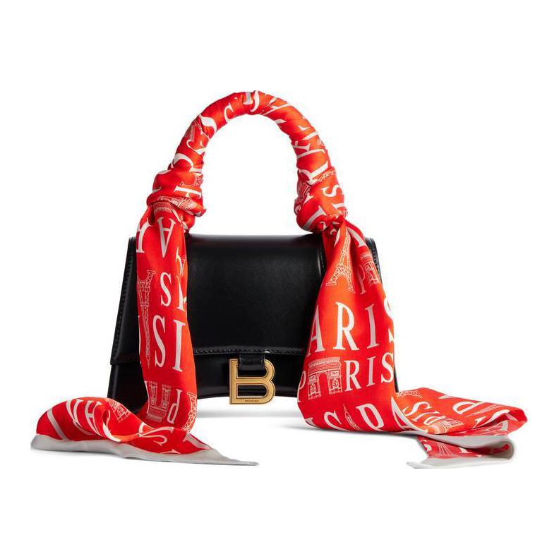 

Balenciaga Часовая сумка из телячьей кожи с шелковым плечевым ремнем, кросс-боди, маленькая женская сумка красная и черная