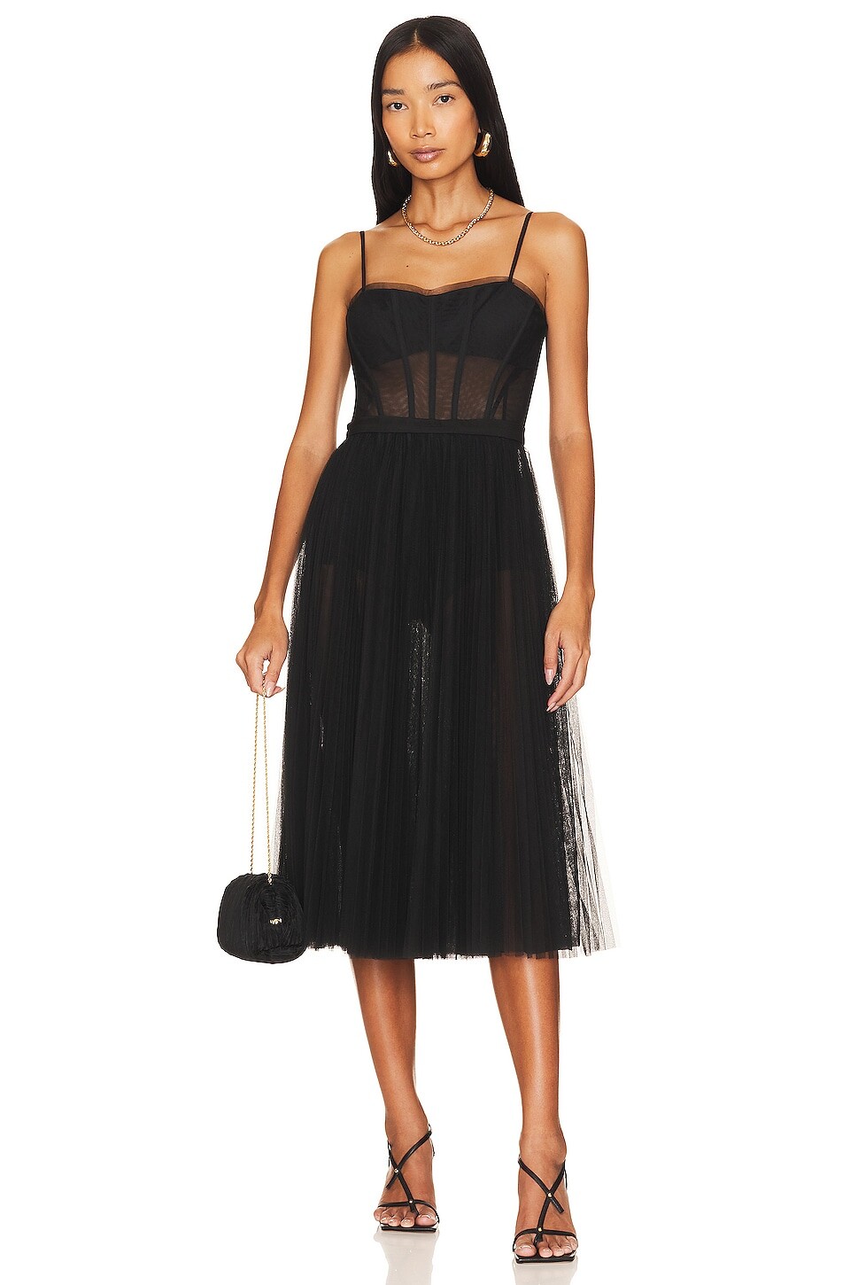 

Платье миди BCBGMAXAZRIA Sheer Corset, черный