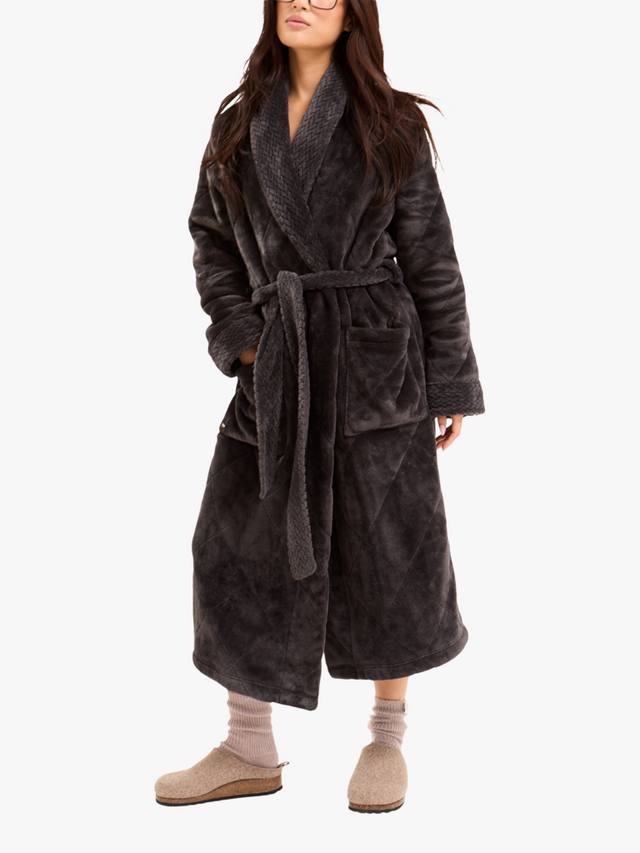 

Стеганый велюровый домашний халат Pretty You London, Raven