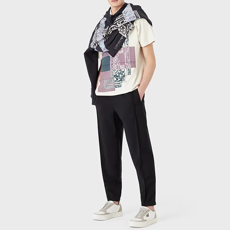Брюки Natural Stretch Canvas с манжетами на резинке EMPORIO ARMANI, черный — фото 4