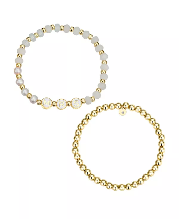 

Комплект браслетов из белого кварца и пресноводного жемчуга Mrs Stone и бусин Unwritten, gold