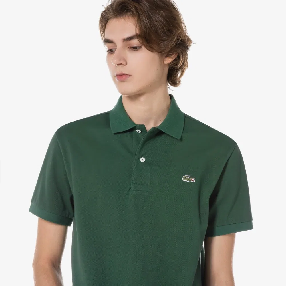 Мужское поло Lacoste классического кроя, зелёное — фото 3