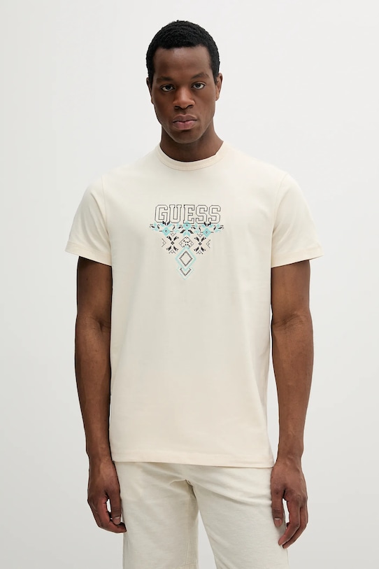 

Хлопковая футболка Guess, бежевый