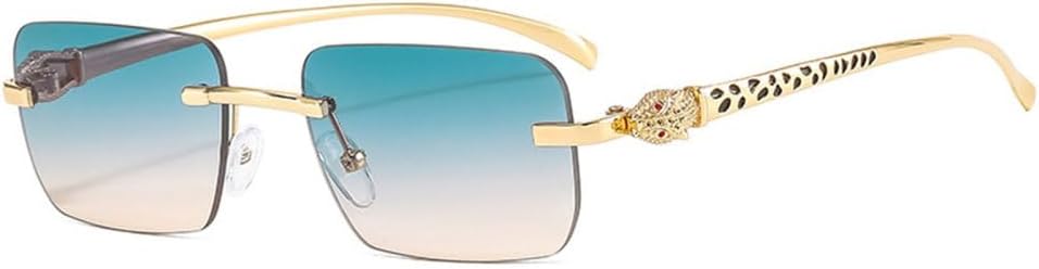 

Модные солнцезащитные очки без оправы прямоугольной формы для женщин с прозрачными линзами с градиентом цвета океана, а также уникальные солнцезащитные очки с принтом гепарда для мужчин TYUVIVO, Golden Green Tea