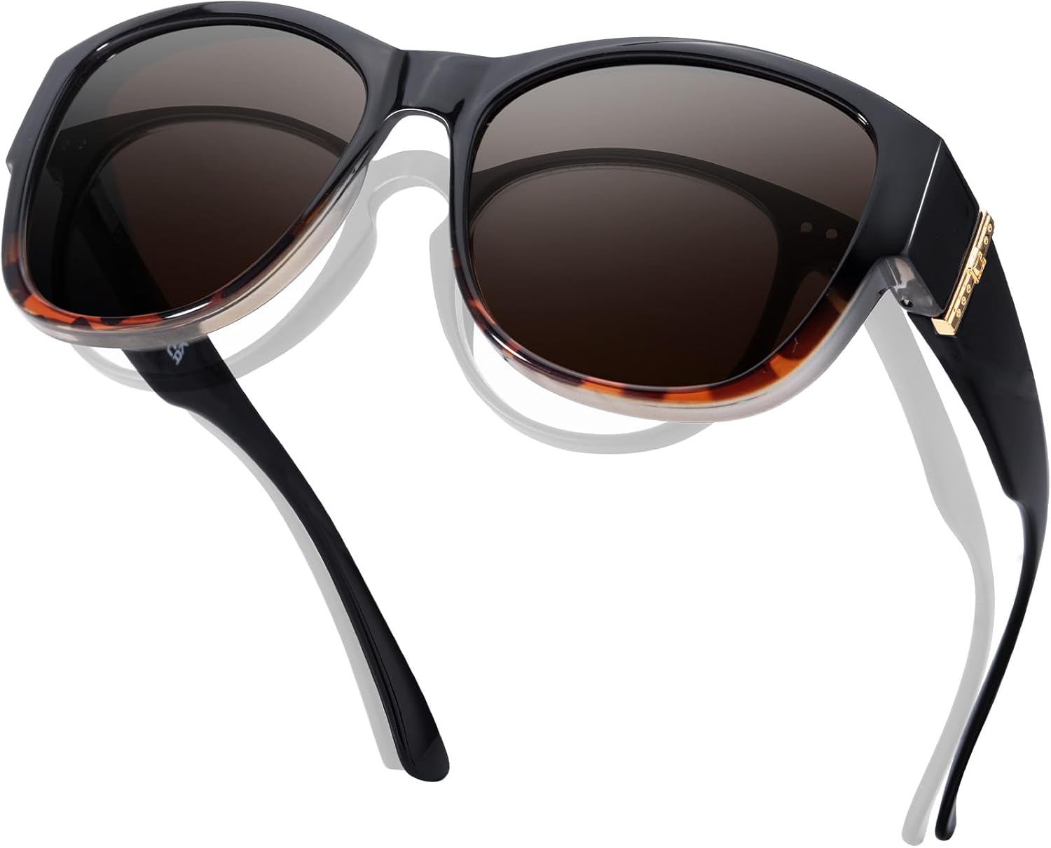 

Солнцезащитные очки Xfeel Trendy поверх обычных очков для женщин, большие солнцезащитные очки для женщин с защитой от УФ-излучения поверх очков с диоптриями, Black-tortoise Frame/Brown Lens