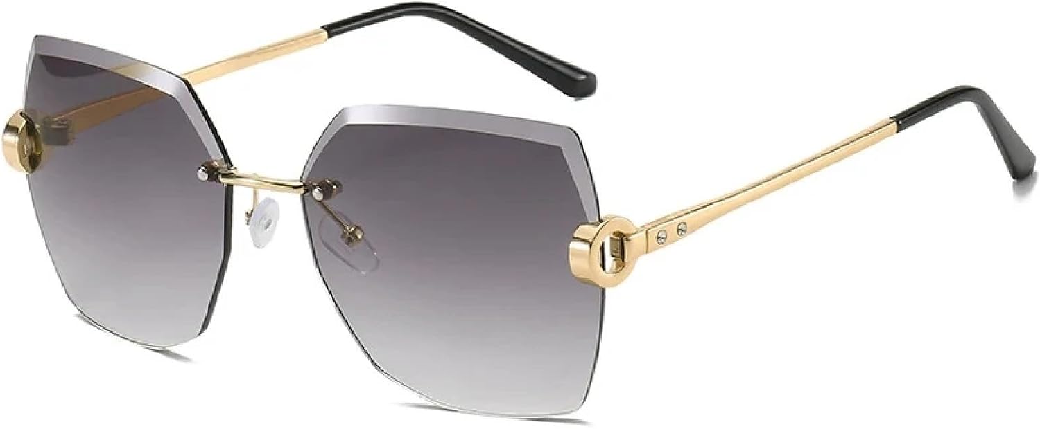 

Модные солнцезащитные очки большого размера без оправы из металла для женщин и мужчин, роскошные винтажные летние дорожные солнцезащитные очки с защитой от УФ-излучения UV400 TKKTLLT, Gold Gradient Gray