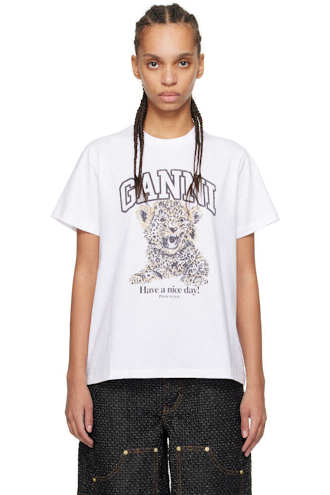 

Белая футболка Basic Jersey Leopard Relaxed GANNI