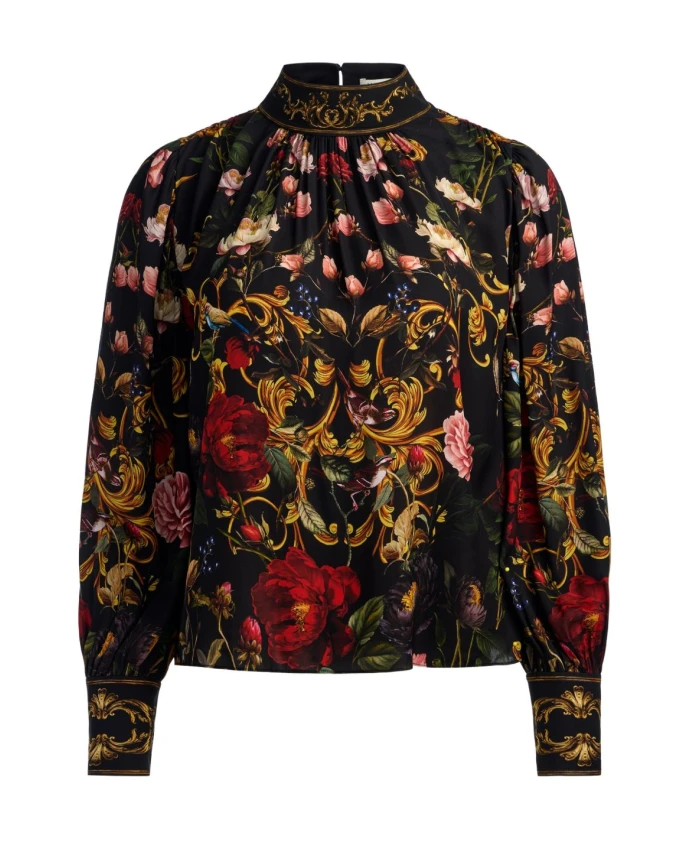 

Блузка с цветочным узором и воротником-стойкой. Alice + Olivia, мультиколор