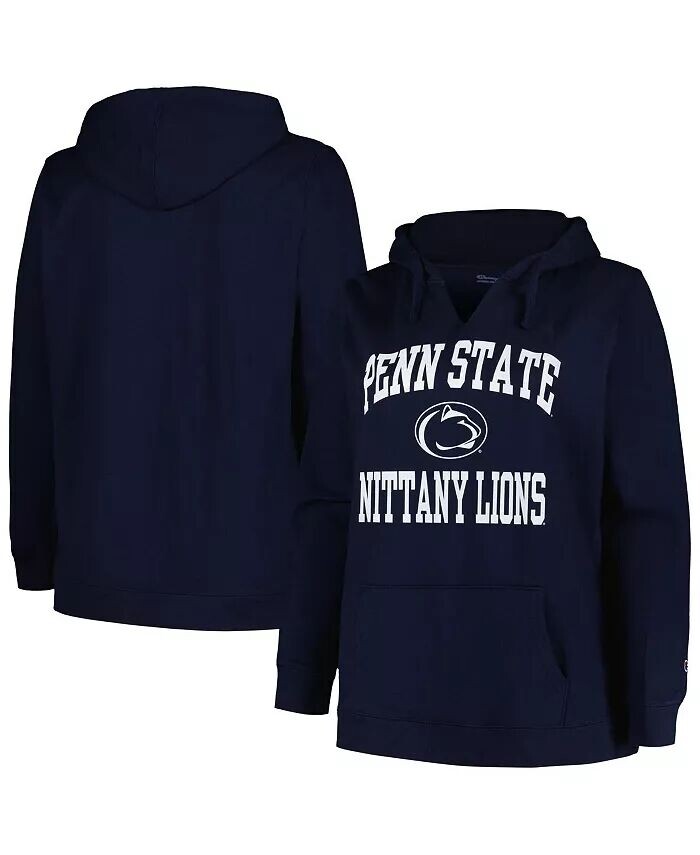 

Женская темно-синяя толстовка с капюшоном Penn State Nittany Lions размера плюс Heart and Soul с вырезом Champion