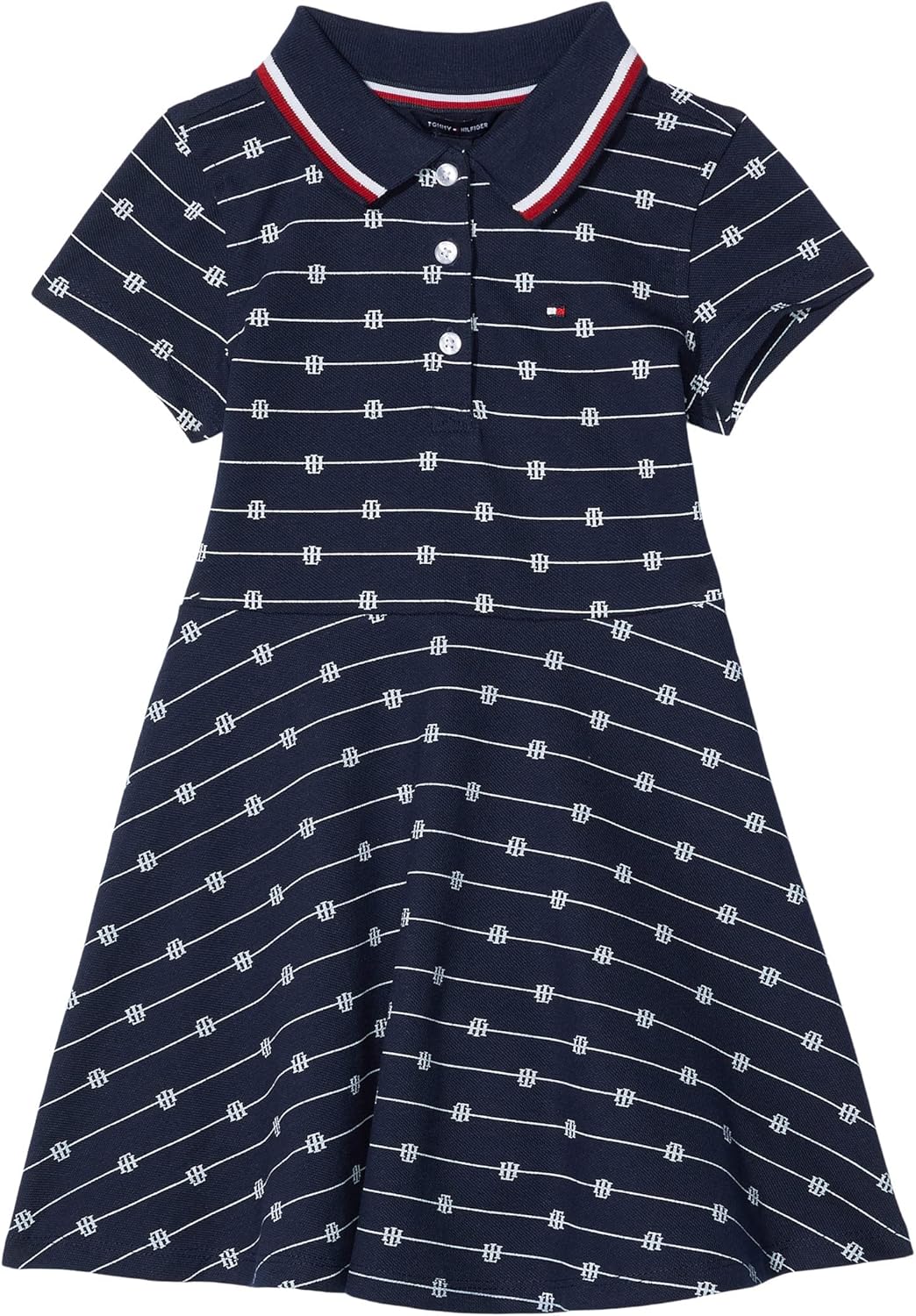 

Трикотажное платье-поло с короткими рукавами Tommy Hilfiger для девочек, повседневная одежда, мягкое и удобное., Navy Blazer