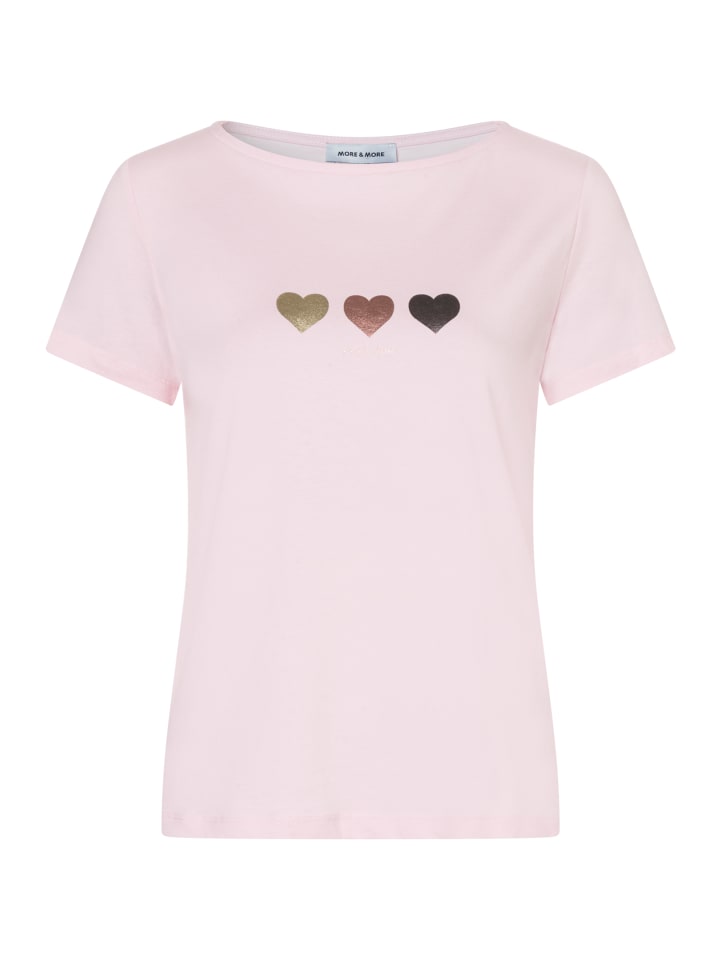 

More & More Милая короткая футболка с сердечками, нежно-розового цвета, Розовый, More & More Милая короткая футболка с сердечками, нежно-розового цвета