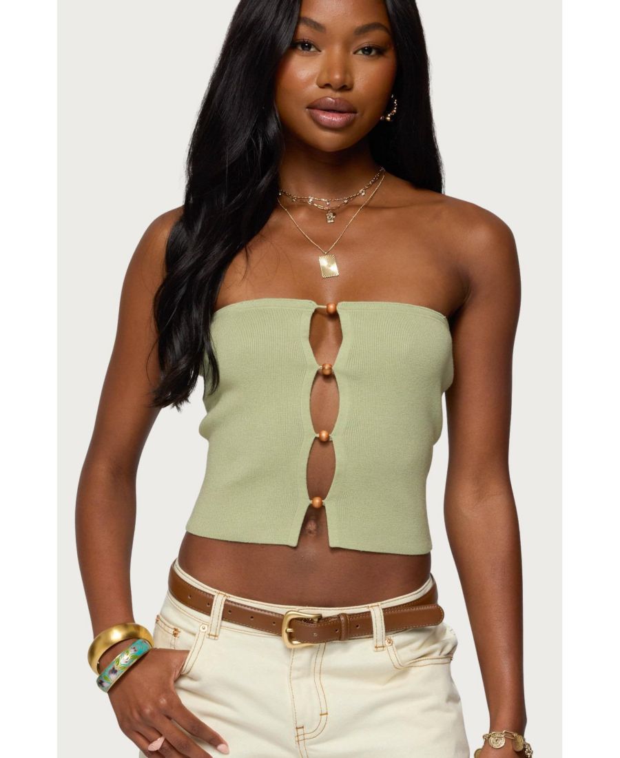 

Женский вязаный топ без бретелей с вышивкой бисером Edikted, Sage